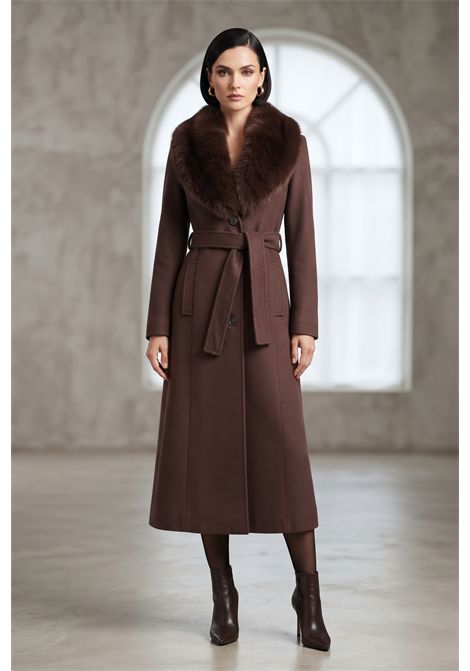 CAPPOTTO LUNGO MONOPETTO CON SPACCHI NEI FIANCHI E COLLO DI PELLICCIA VALENTINA RIO | V8362/02346